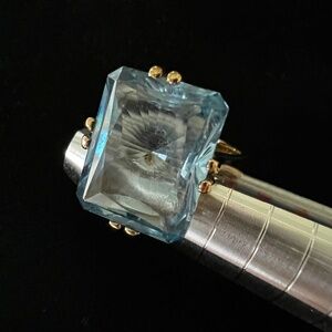 Hollywood Collection Gold Vermeil Sterling Ring w Simulated Aquamarine Size 7